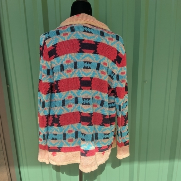 Womens Colorful Southwestern Bohemian Blanket Cardigan Size Medium Boho Festival - Picture 3 of 8